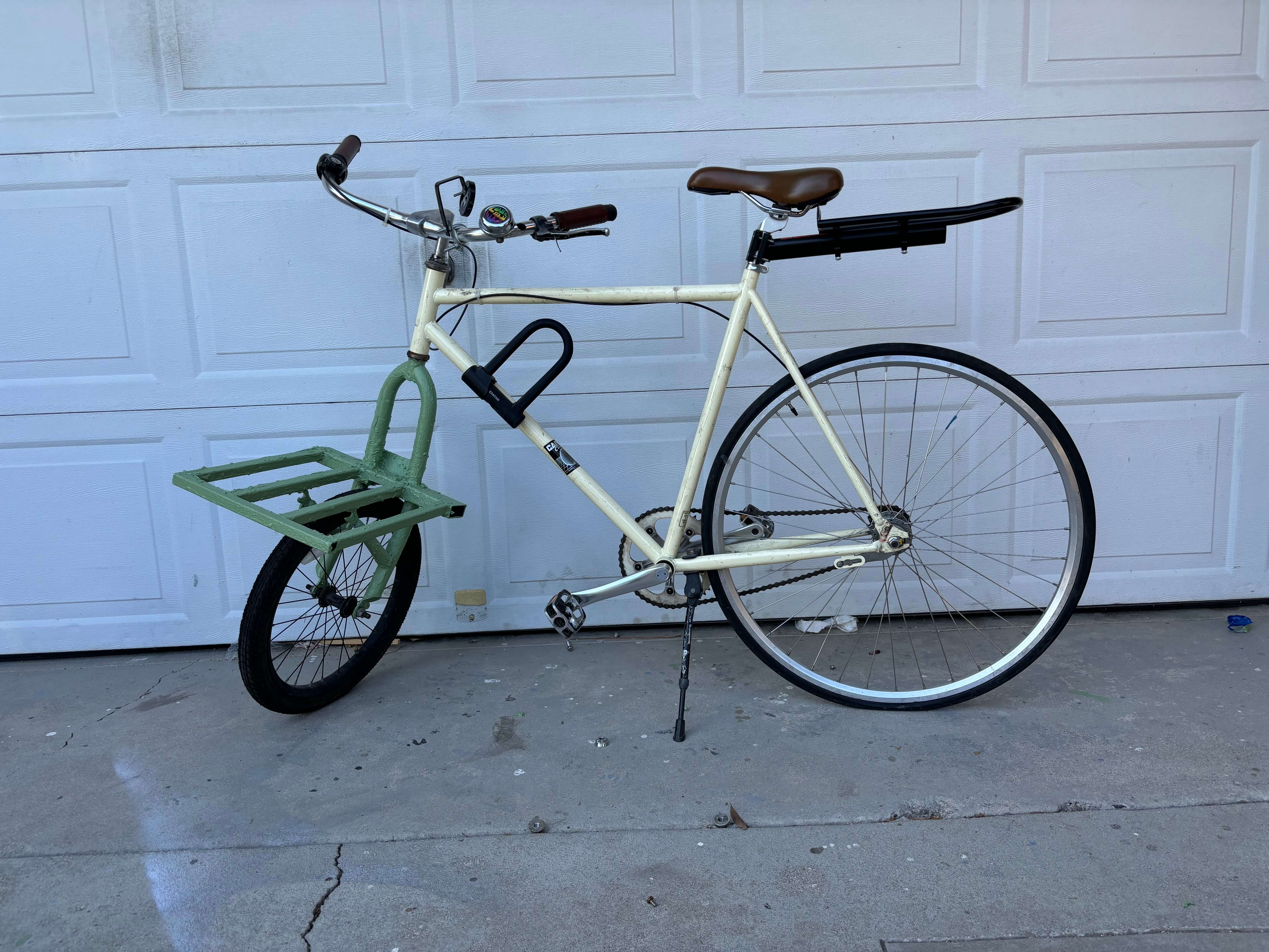 bike with a welded platform on the front